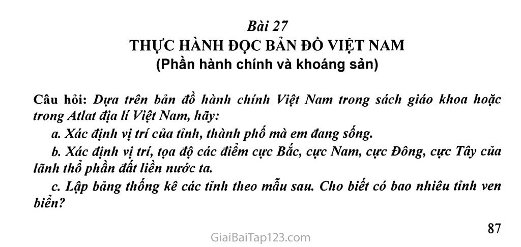 Bài 27. Thực hành: Đọc bản đồ Việt Nam trang 1