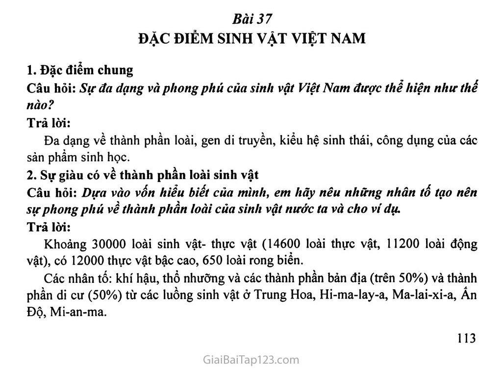 Bài 37. Đặc điểm sinh vật Việt Nam trang 1