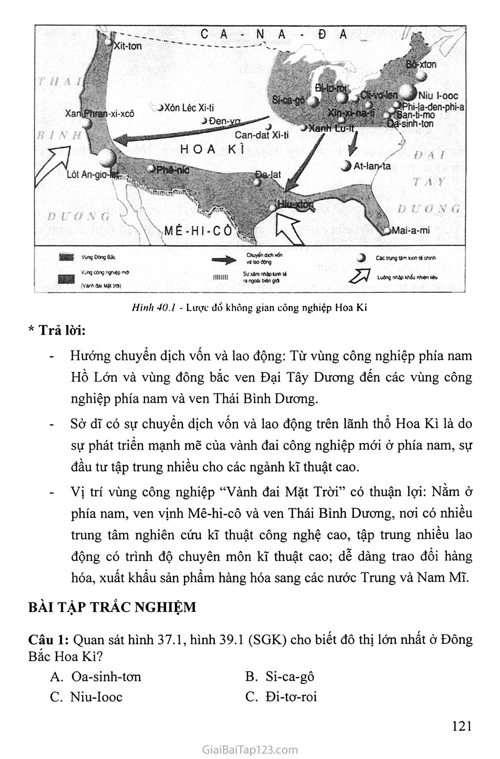 Bài 40: Thực hành: Tìm hiểu vùng công nghiệp truyền thống ở Đông Bắc Hoa Kì và vùng công nghiệp 